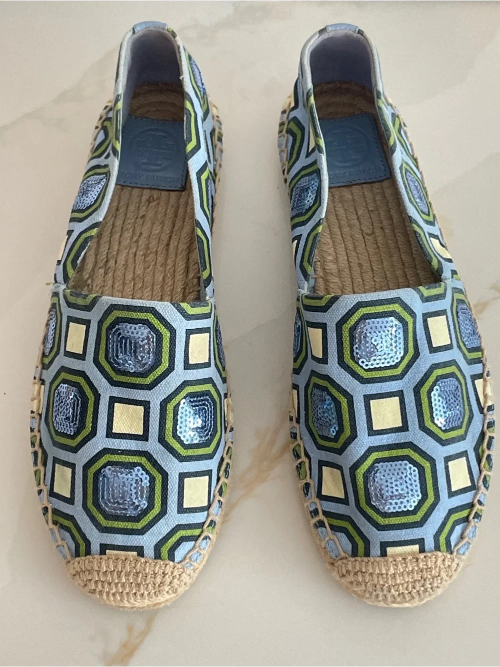 Tory Burch Cecily Espadrilles Womens 8 Coastal Resort Sequin Flats